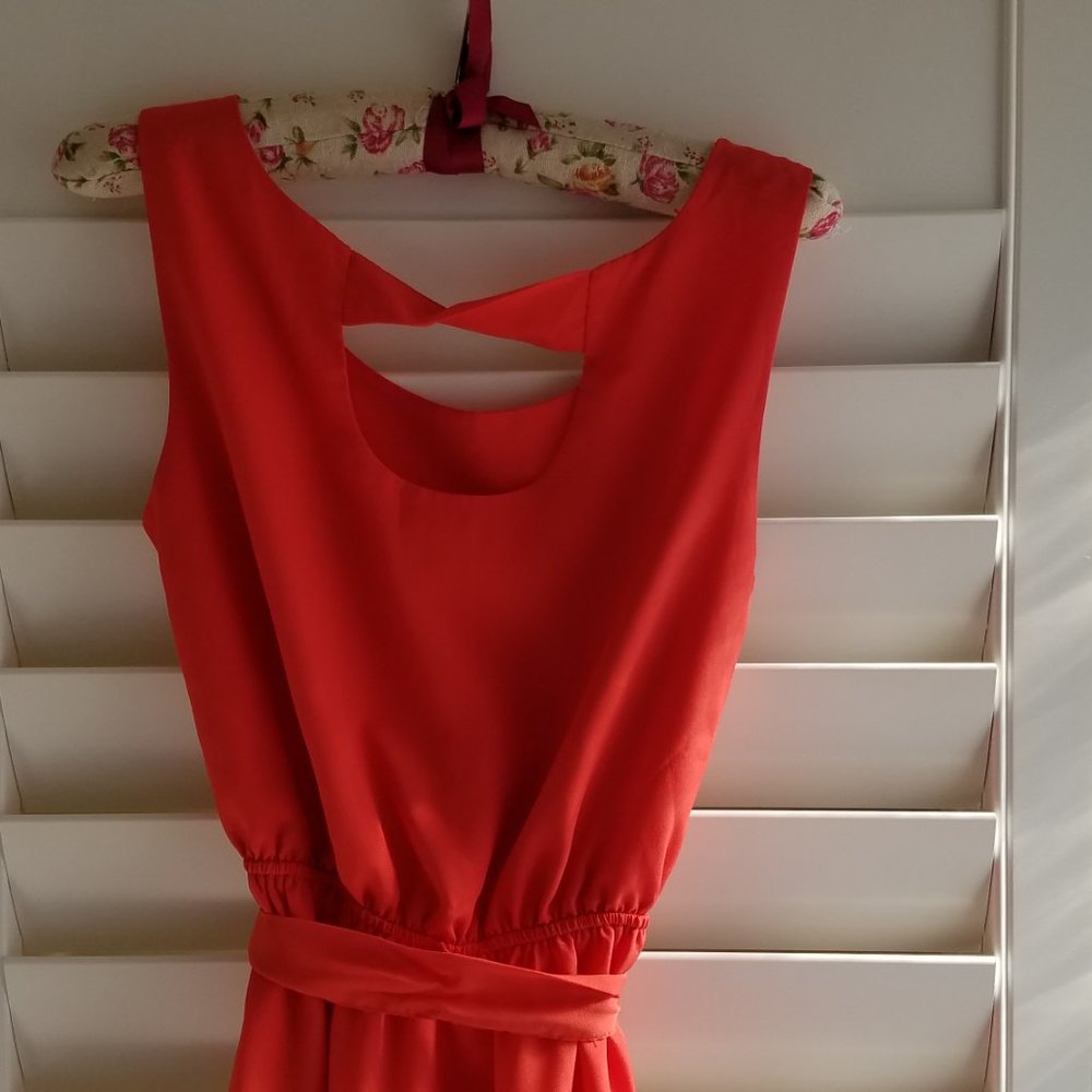 GAP Women's Small Sleeveless Skater Dress Cutout back Lava Orange Belted - Picture 3 of 10